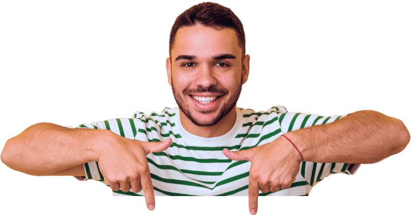 Man pointing down to the content